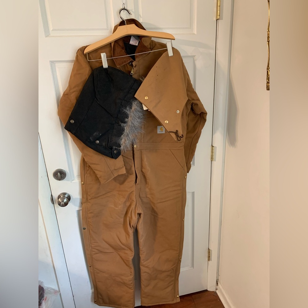 NWT Vintage Carhartt Insulated Duck Coveralls With 2 Hoods 44S Read Description